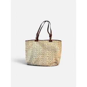 Dooney & Bourke Signature Logo Tote Bag Cream Brown Leather Trim‎ Print